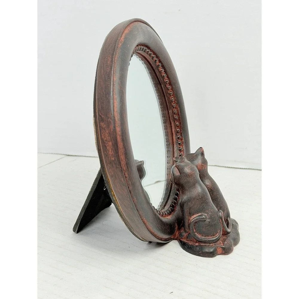 Two Cats Looking in Mirror Oval Tabletop Accent Mirror Polyresin 7